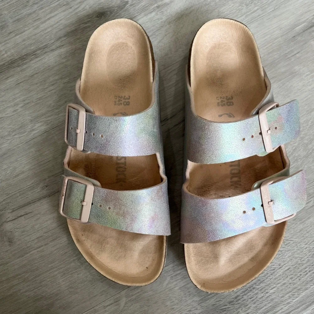 Birkenstock Arizona Iridescent Sandals Shoes Microfiber Vegan Support Comfort 38 - Picture 3 of 10